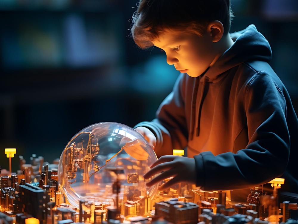 photoshoot with tilt shift style kid learning coding through 1