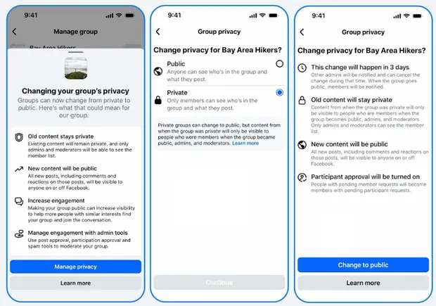 O Facebook agora permitirá que grupos privados mudem para públicos 18 Z3M6Ly9kaXZlc2l0ZS1zdG9yYWdlL2RpdmVpbWFnZS9mYl9ncm91cF9wcml2YWN5LnBuZw.webp